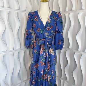 Eliza J Blue Ruffled Tiered Sundress with 3/4 Bishop Sleeves